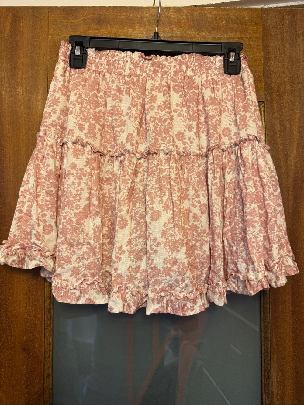 Shore Women’s Casual Pink & White Floral Tiered Ruffled Mini Fairy Skort M